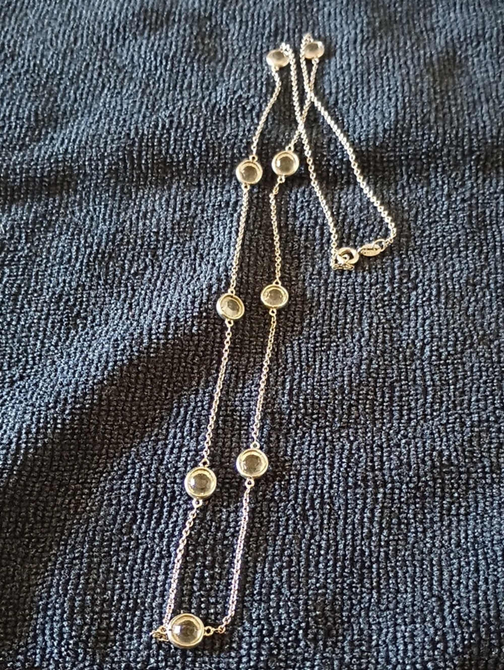 Delicate Silver Bezel Station Necklace - Clear Crystal Accents